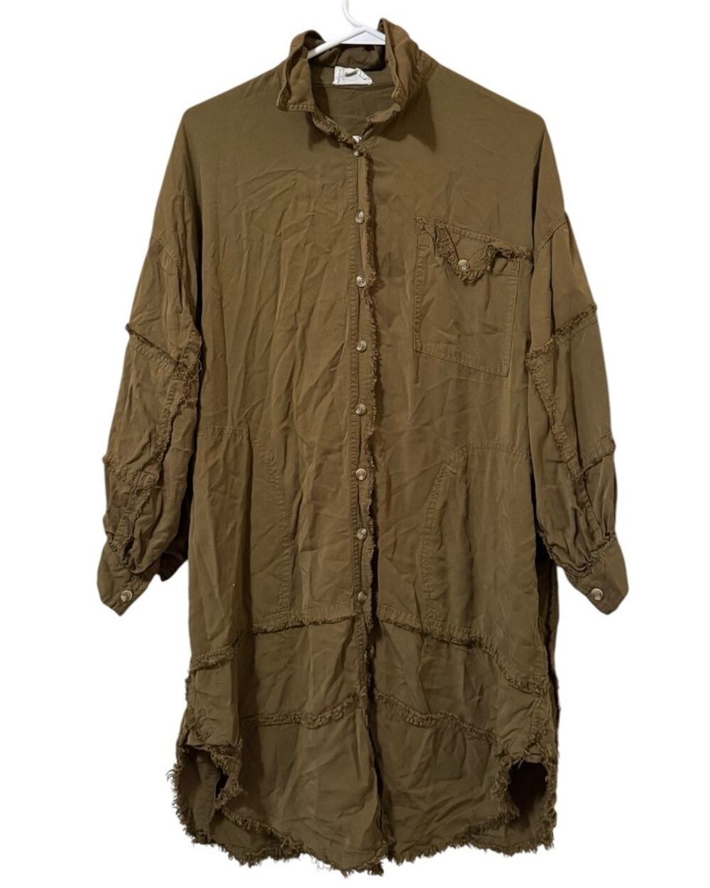 Before You Women Button Down Tunic Top Dress Size XS Raw Hem Rayon/Tencel Boho